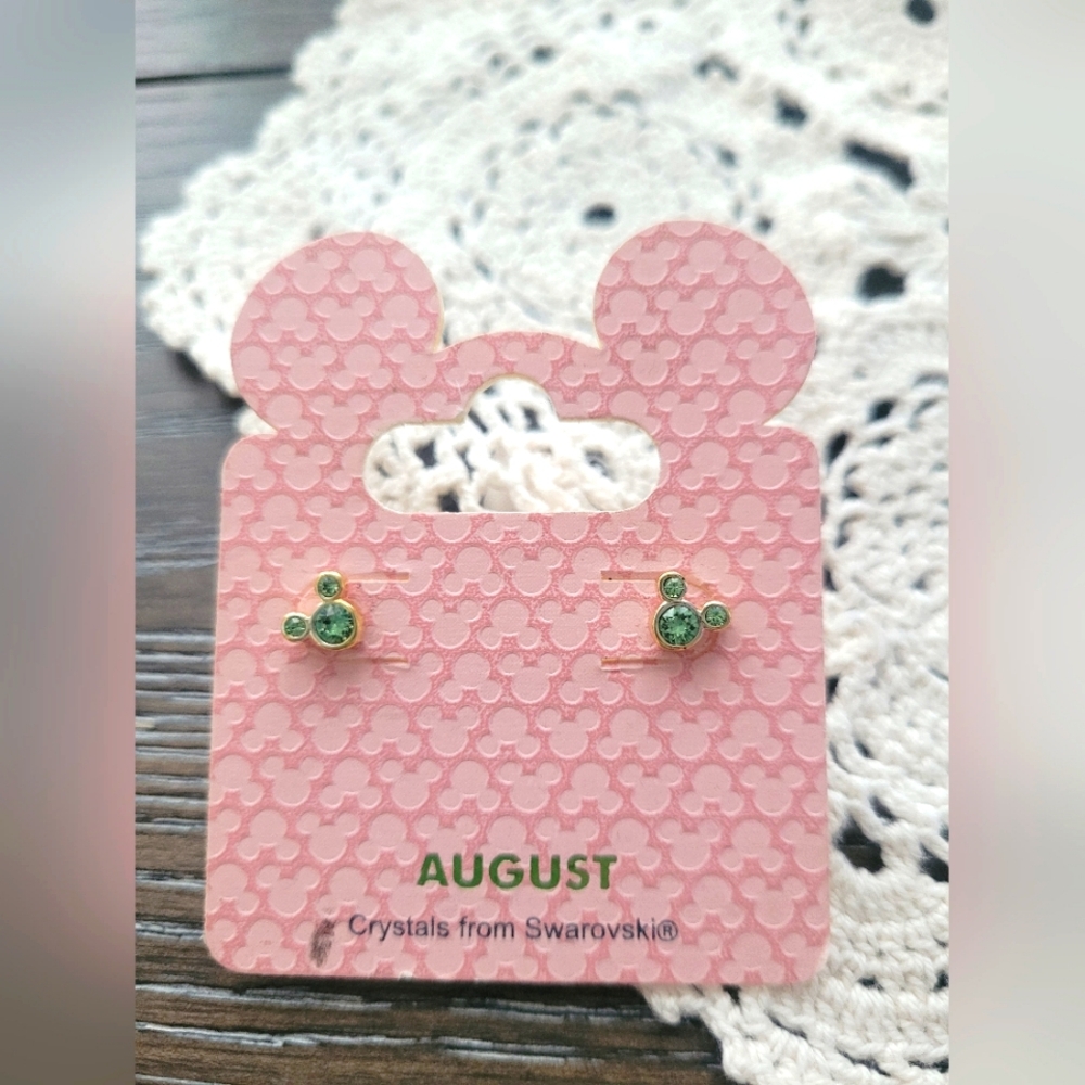 DISNEY Mickey Mouse August Birthstone Swarovski Crystals Studs Earrings